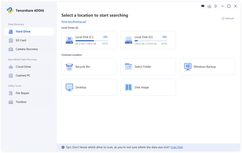 click the hard drive tab