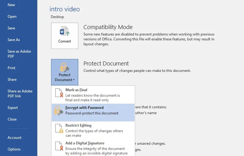 password protect a word document on windows