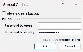 password to modify an excel document on windows