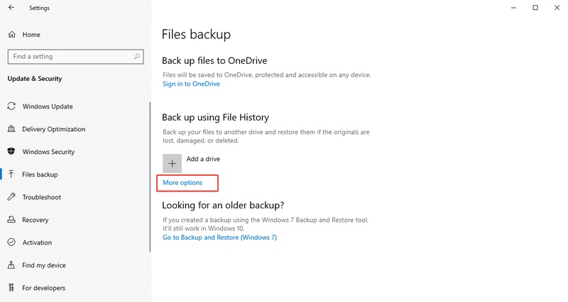 click restore files from a current backup