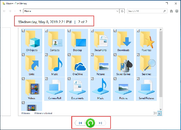click the restore button to restore files