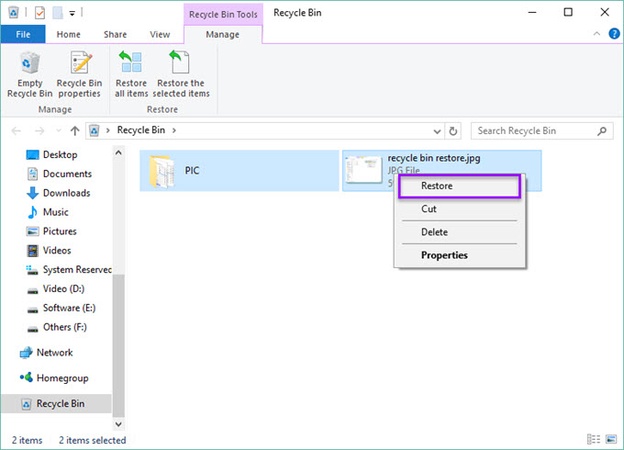 restore files from recycle bin