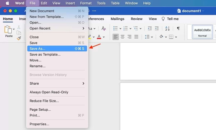 choose save as under the file tab