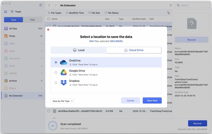 click to save the recovered files