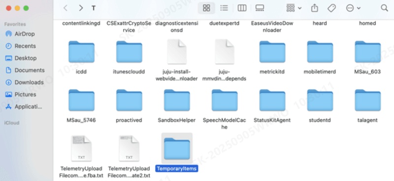 find the temporaryitmes folder