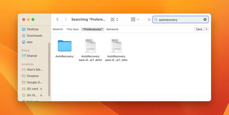 search for autorecovery on mac