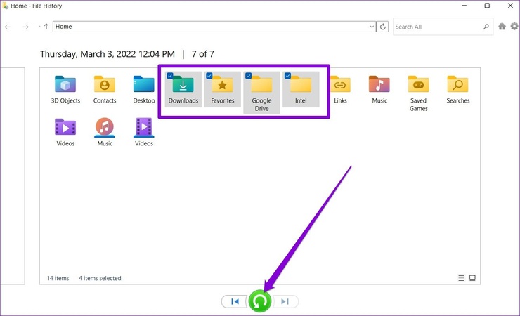 restore deleted files from file history on windows