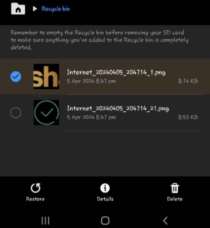 restore deleted photos from file manager android