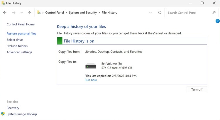 restore personal files from file history