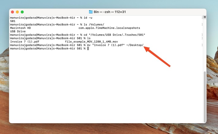 type the prompt to move the deleted files