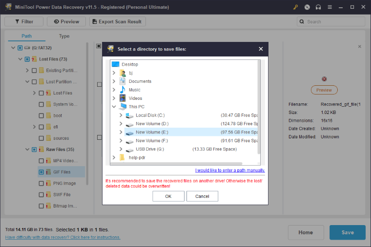 click ok to begin recovering the data