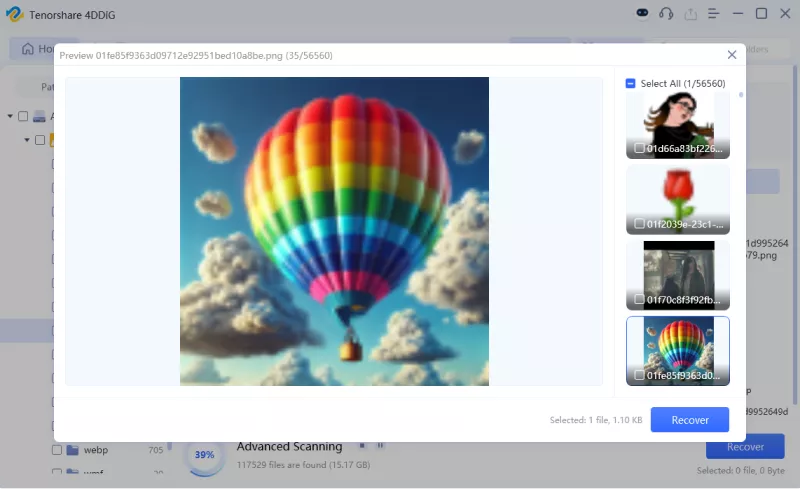 click to preview and recover the files