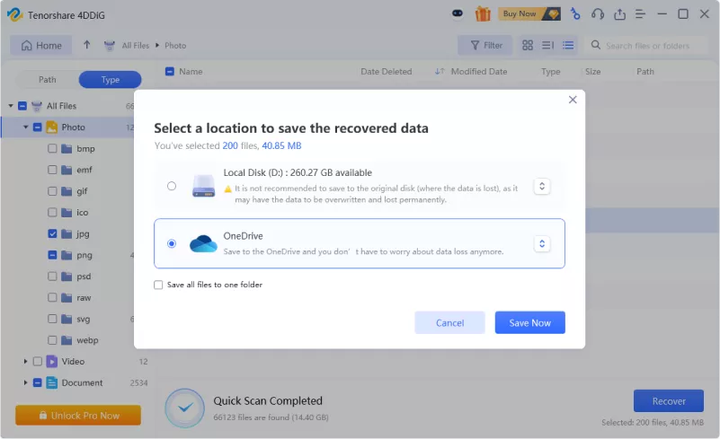 save the recovered data to drive 4ddig